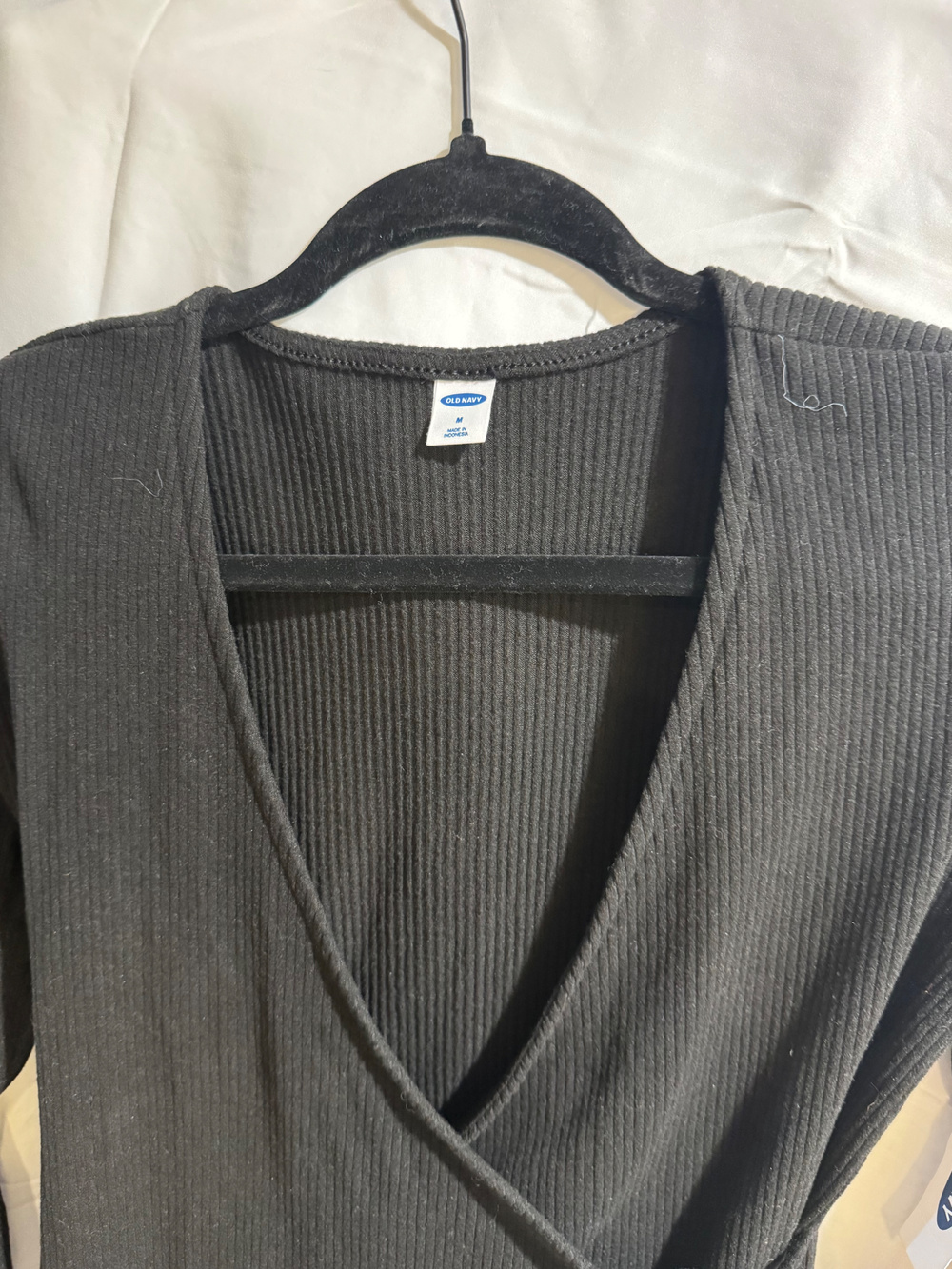 Old Navy Ribbed Wrap Top Charcoal Long Sleeve Womens M